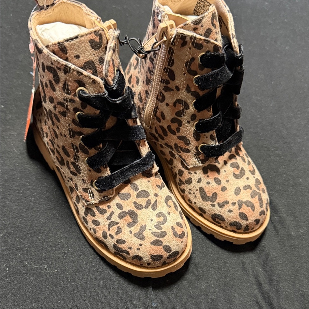 Leopard Print Lace-Up Boots for Kids
